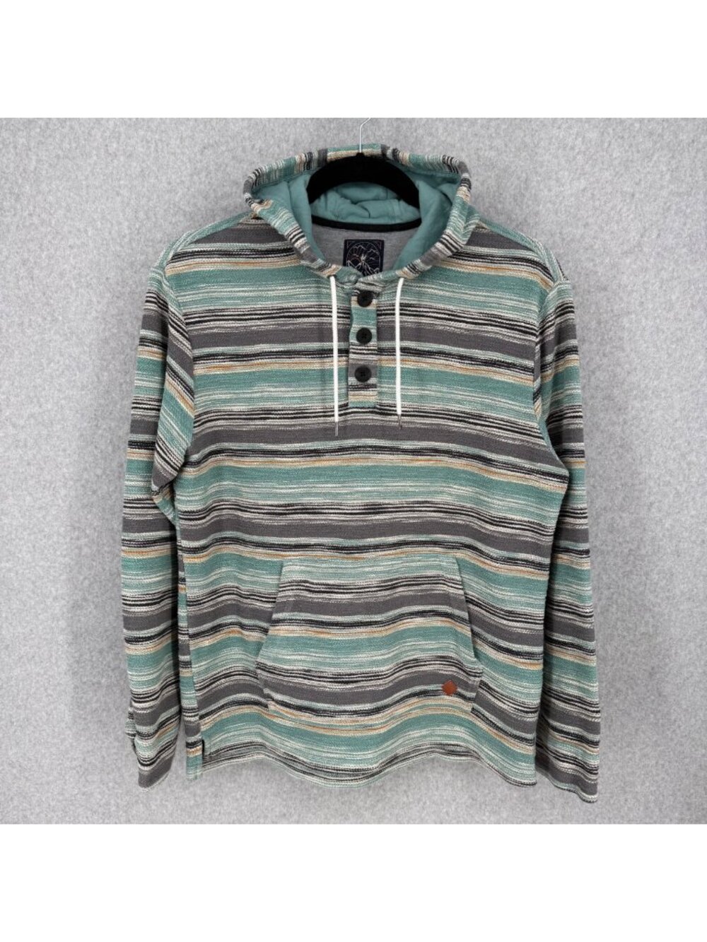 Baja Llama Mens Mid Weight French Terry Striped Poncho Size XL Blue Green Hooded
